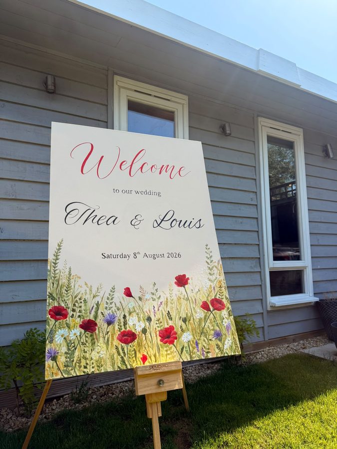 Hand-painted wildflower wedding welcome sign by The Wright Occasion