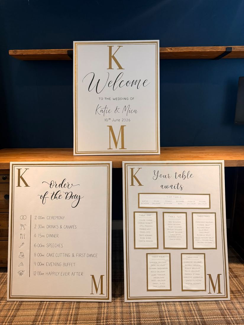 Wedding signage set — welcome, order of the day, seating
